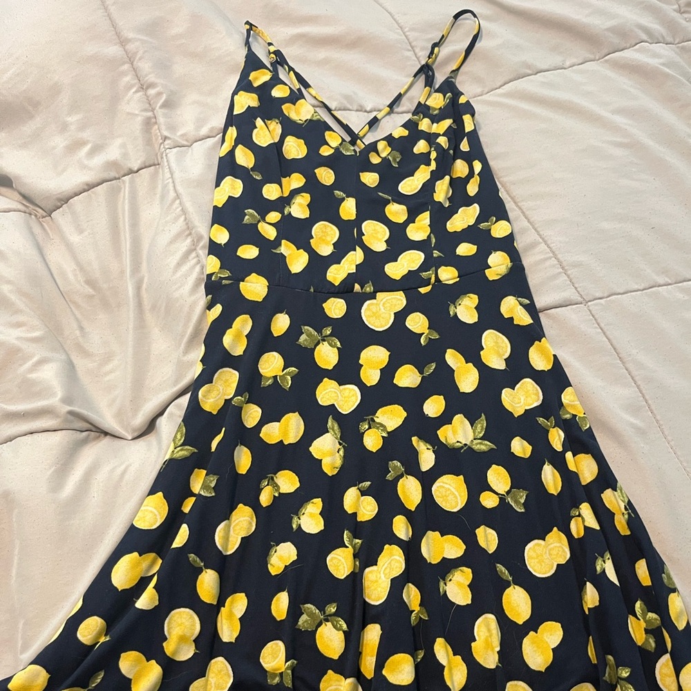 Nine Britton Navy Lemon Print Midi Dress